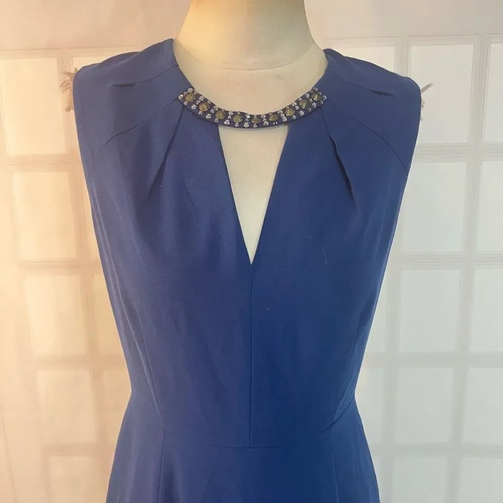 Bcbgmaxazria Samantha beaded neckline sheath dress in blue depth size 8
